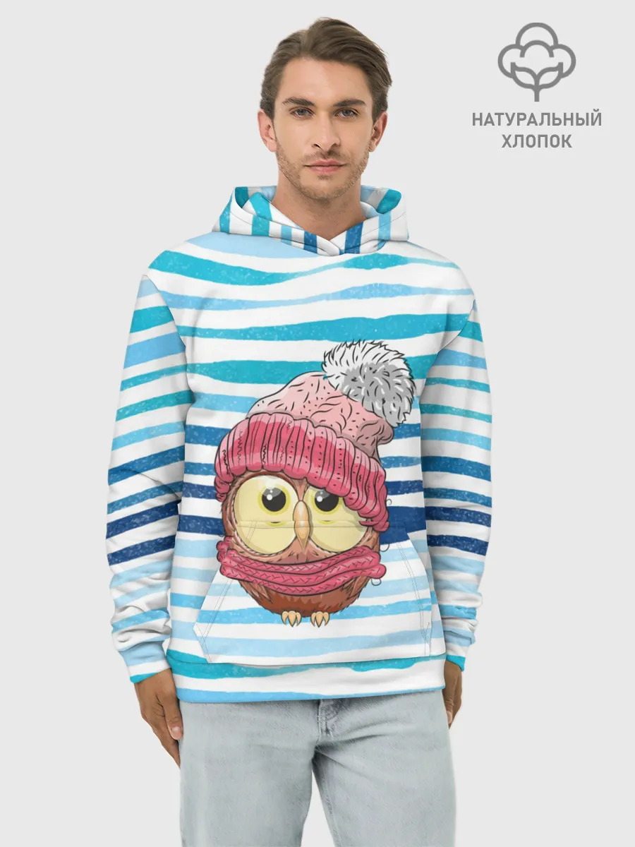 Худи мужской база хлопок / Сова в шапке