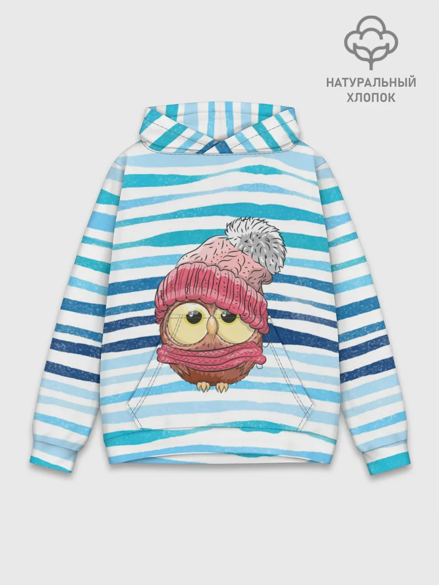 Худи мужской база хлопок / Сова в шапке