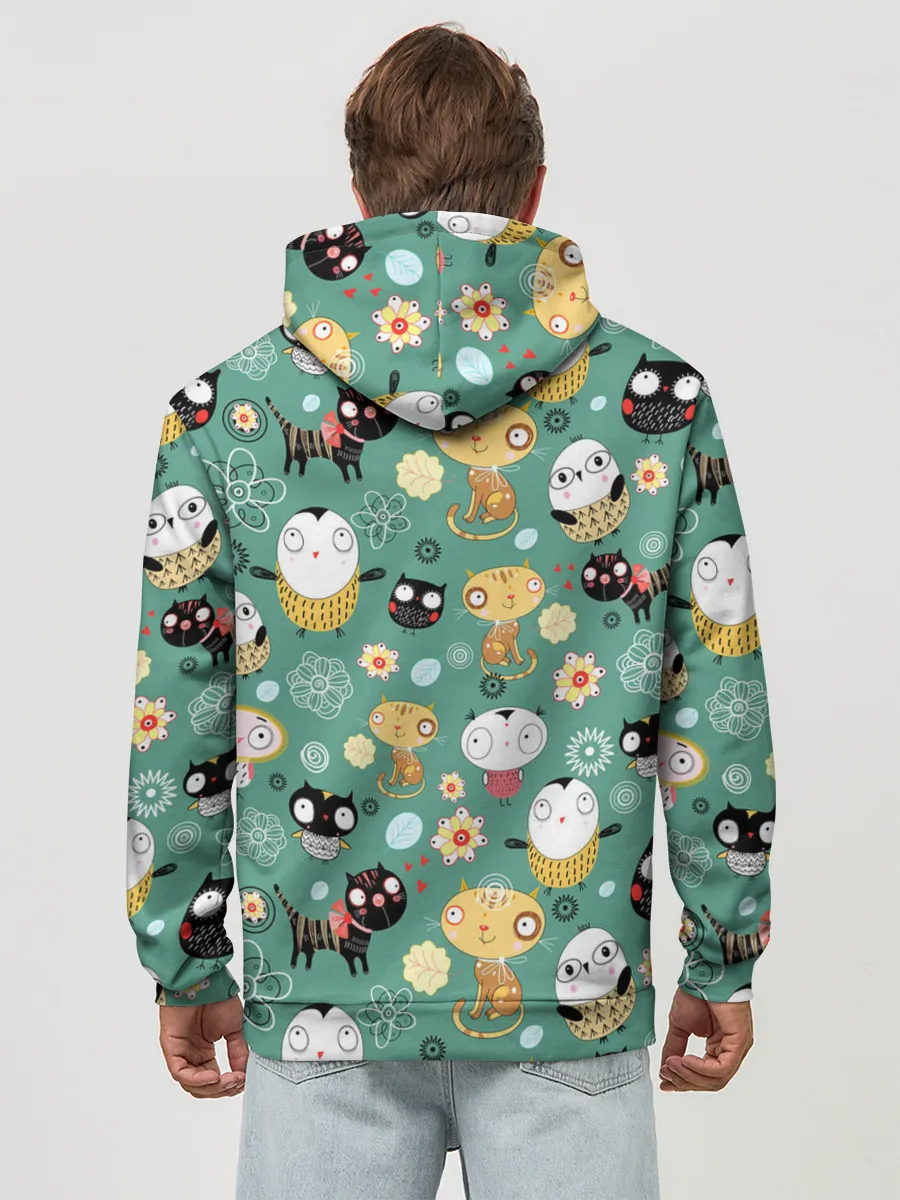 Худи мужской база хлопок / Совы и котики