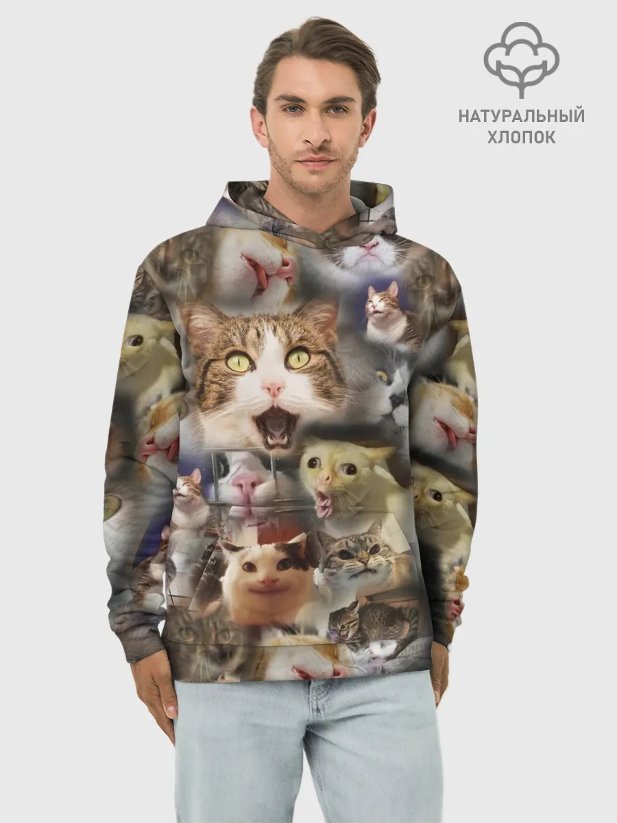 Худи мужской база хлопок / Те самые коты