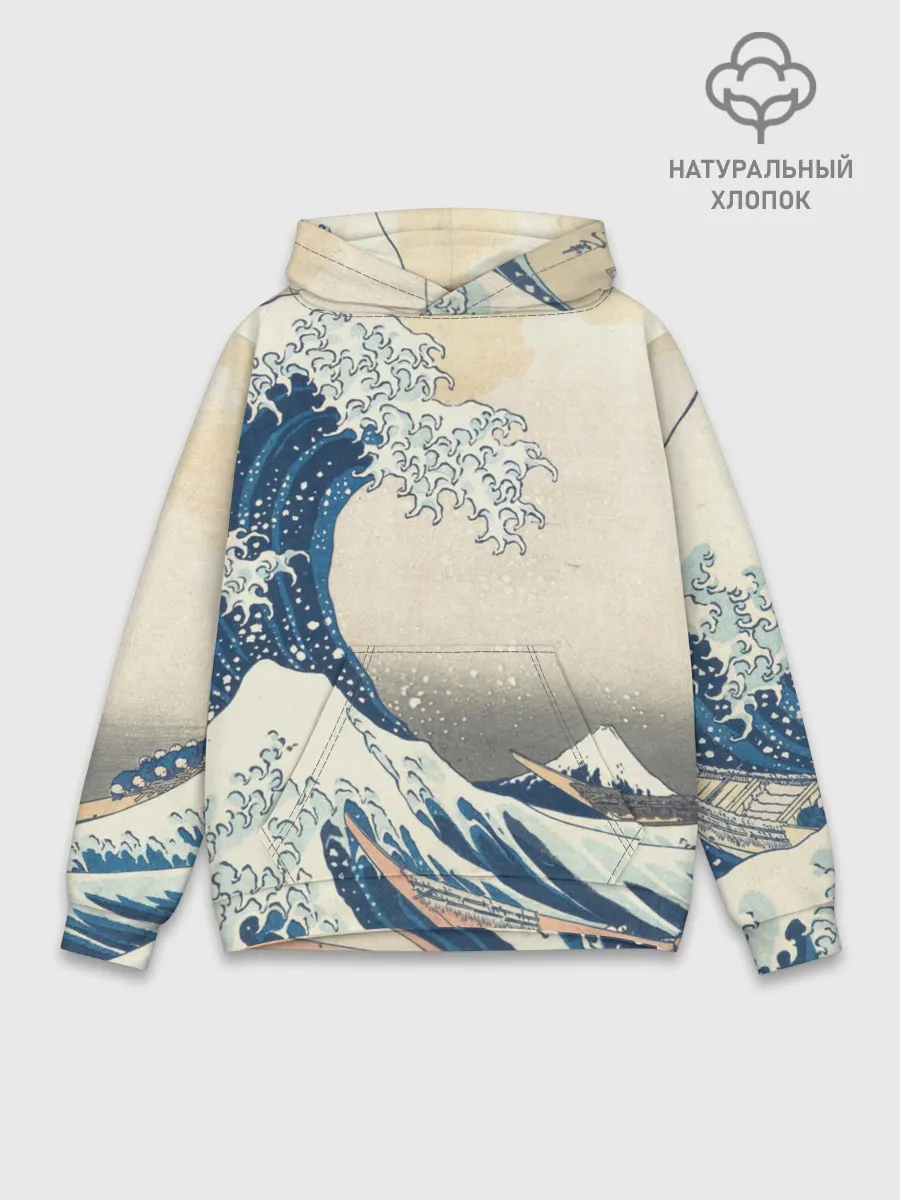 Худи мужской база хлопок / Большая волна в Канагаве