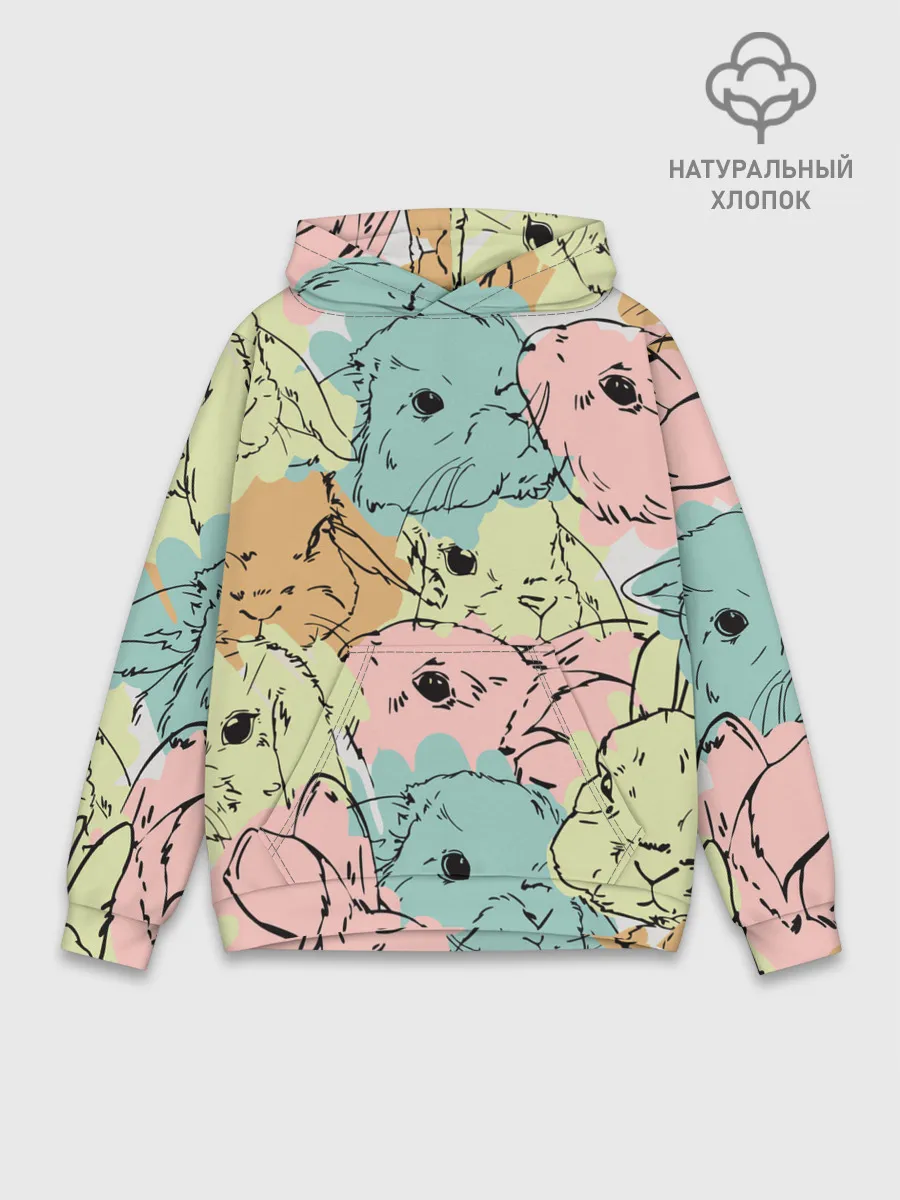 Худи мужской база хлопок / Акварельные Зайки