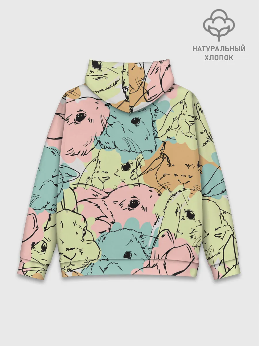 Худи мужской база хлопок / Акварельные Зайки