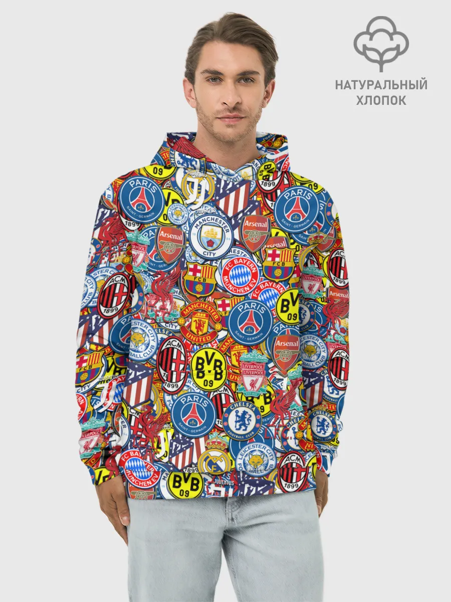 Худи мужской база хлопок / ЛОГОТИПЫ ФУТБОЛЬНЫХ КОМАНД