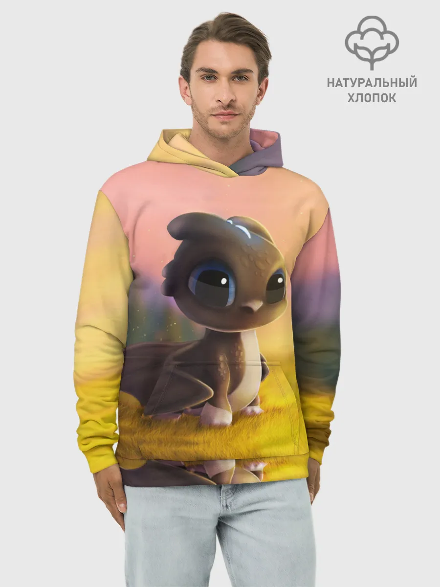 Худи мужской база хлопок / Дракончик на берегу озера