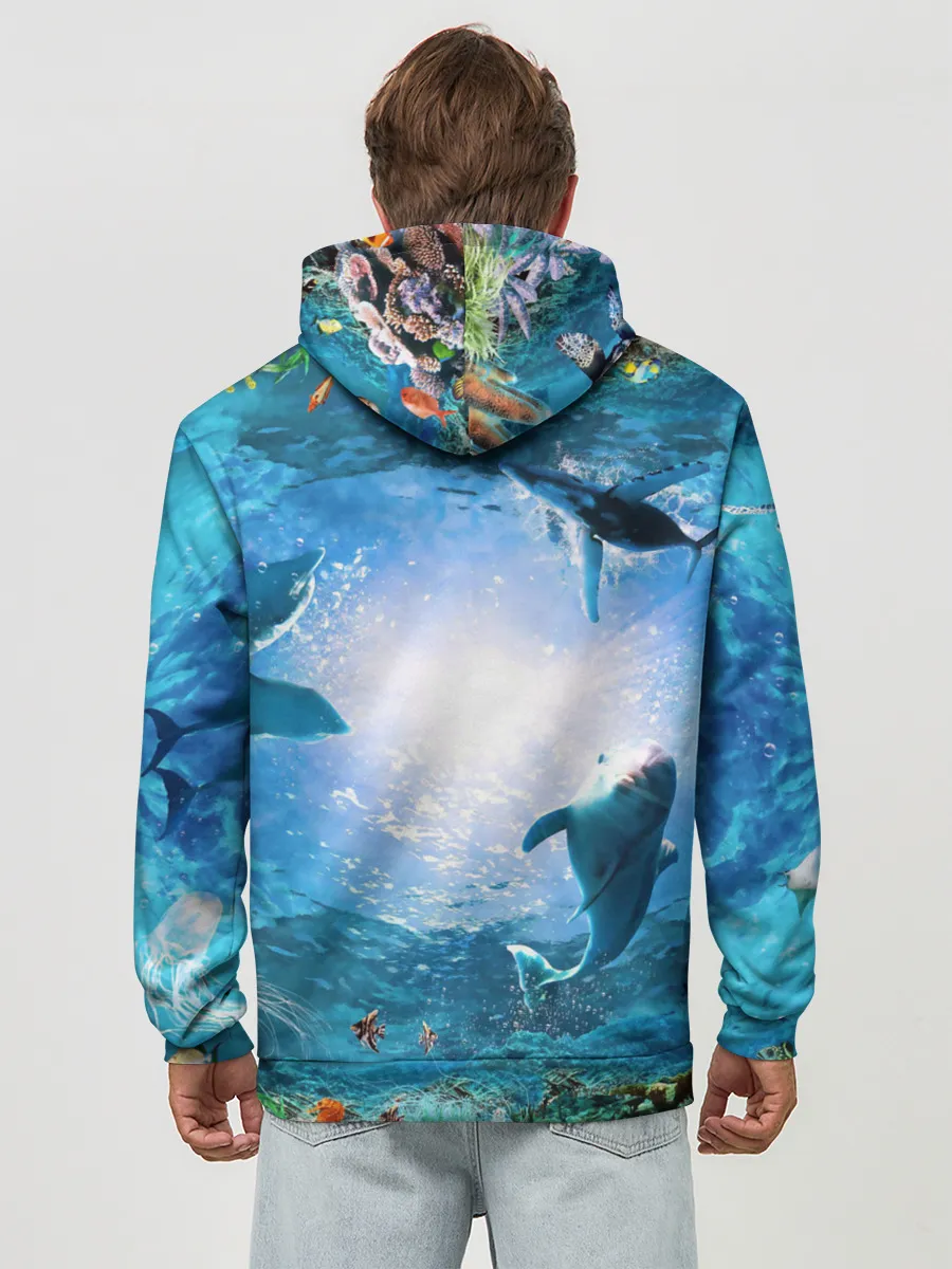 Худи мужской база хлопок / Дельфины