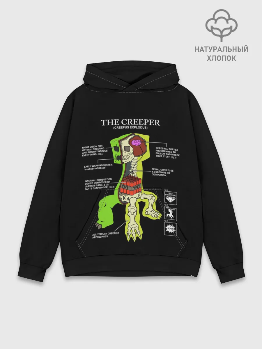 Худи мужской база хлопок / Майнкрафт, Крипер