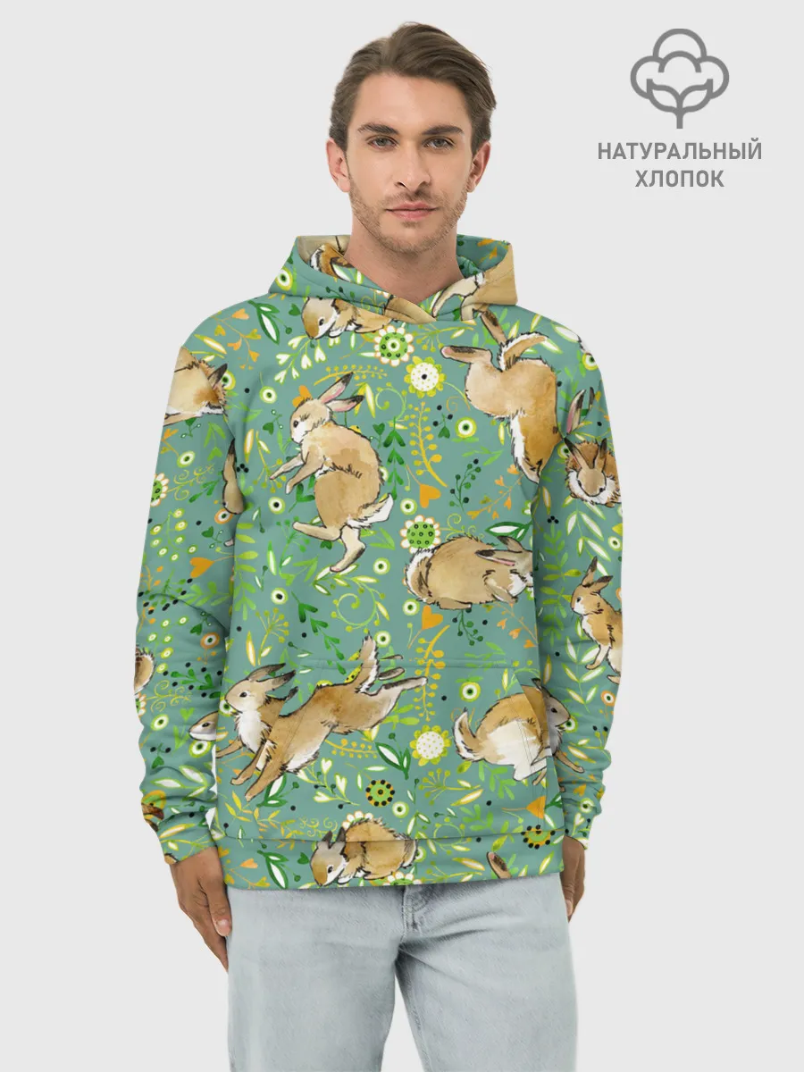 Худи мужской база хлопок / Милые зайчата