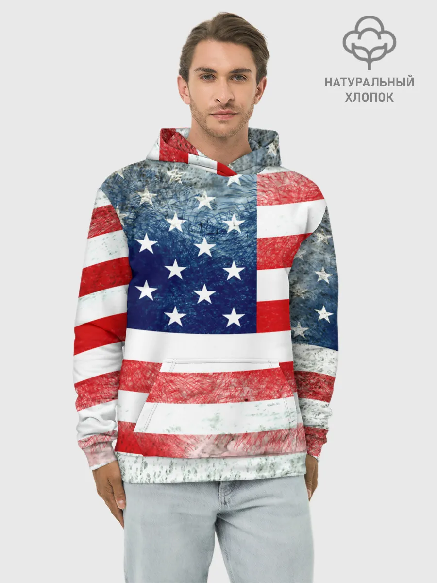 Худи мужской база хлопок / Америка Флаг