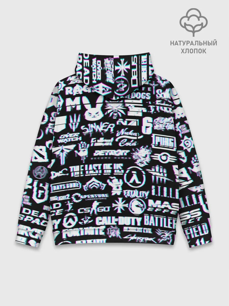 Худи мужской база хлопок / ЛОГОТИПЫ ИГР GLITCH | ГЛИТЧ