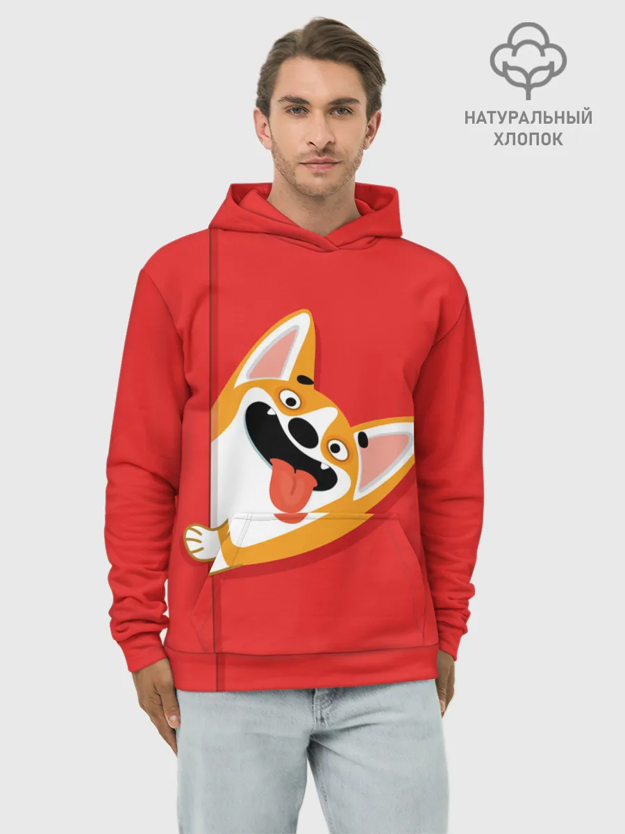 Худи мужской база хлопок / Вельш Корги Пемброк