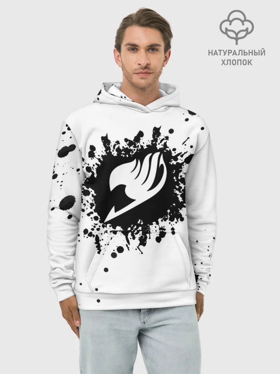 Худи мужской база хлопок / Белая эмблема Хвоста Феи