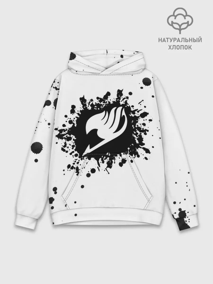 Худи мужской база хлопок / Белая эмблема Хвоста Феи