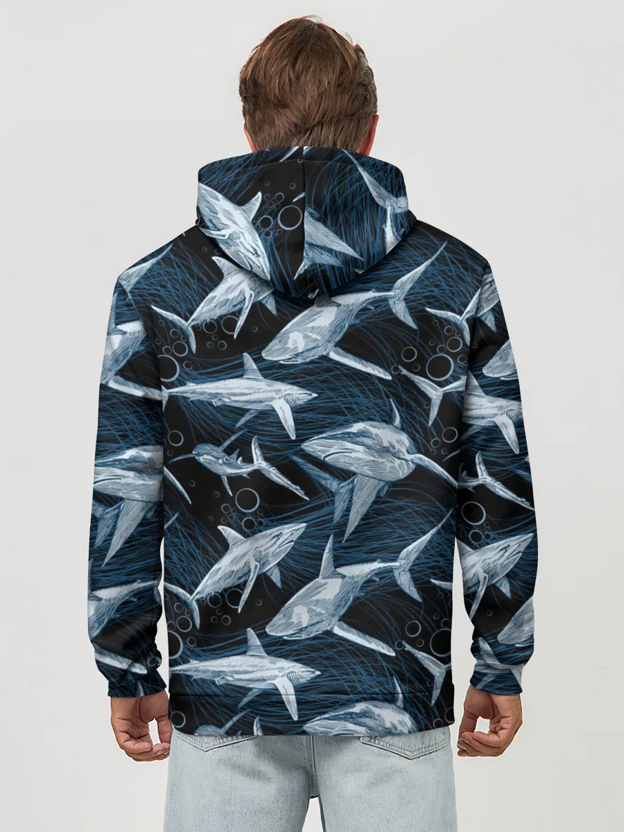 Худи мужской база хлопок / Акулы