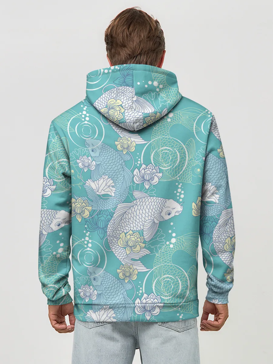 Худи мужской база хлопок / Карпы Кои