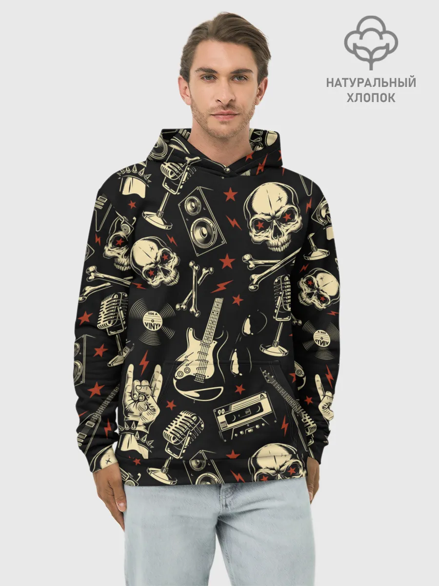 Худи мужской база хлопок / Гранж с черепами