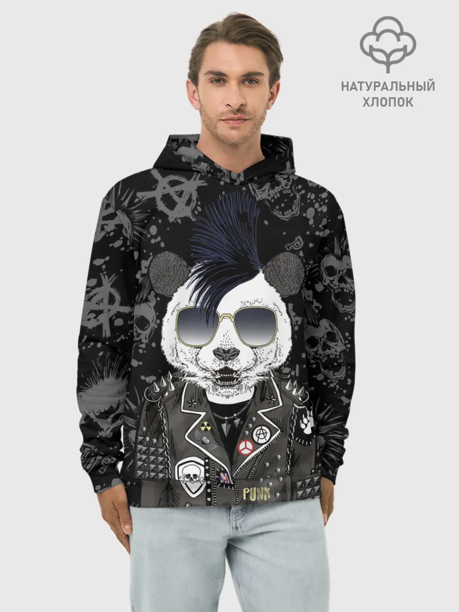 Худи мужской база хлопок / Панда в косухе