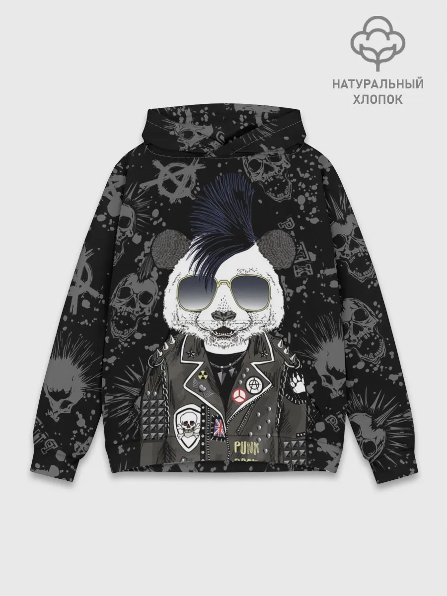 Худи мужской база хлопок / Панда в косухе