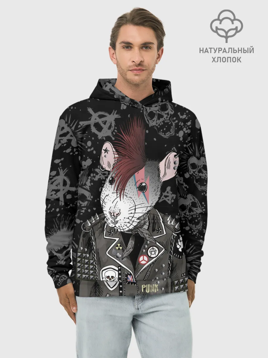 Худи мужской база хлопок / Крыса в косухе