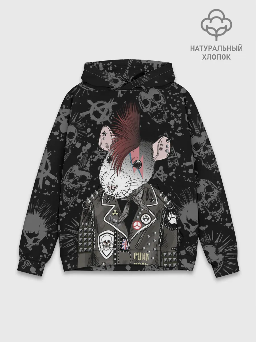 Худи мужской база хлопок / Крыса в косухе