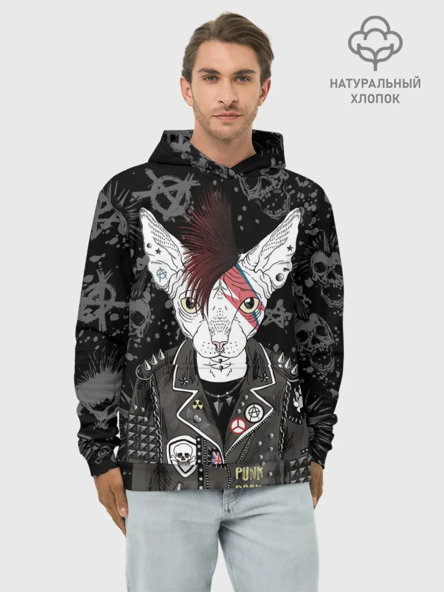 Худи мужской база хлопок / Кот в косухе