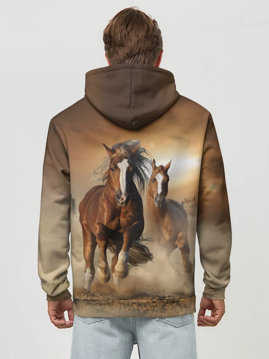 Худи мужской база хлопок / Бегущие лошади