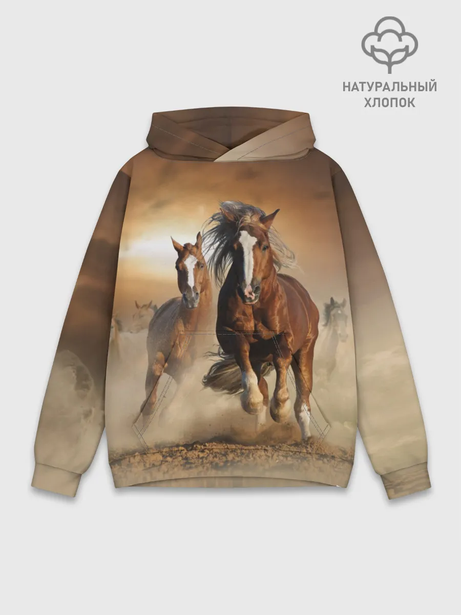 Худи мужской база хлопок / Бегущие лошади