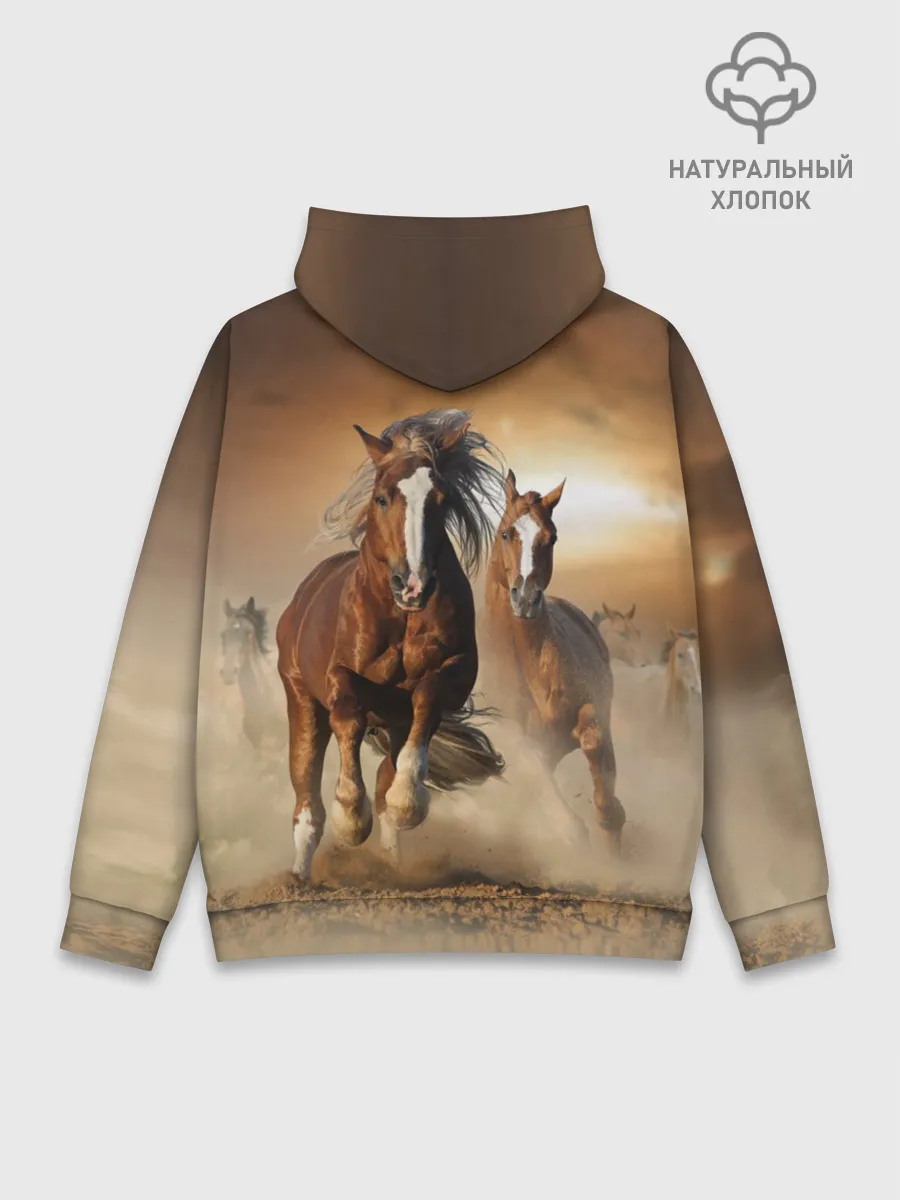 Худи мужской база хлопок / Бегущие лошади