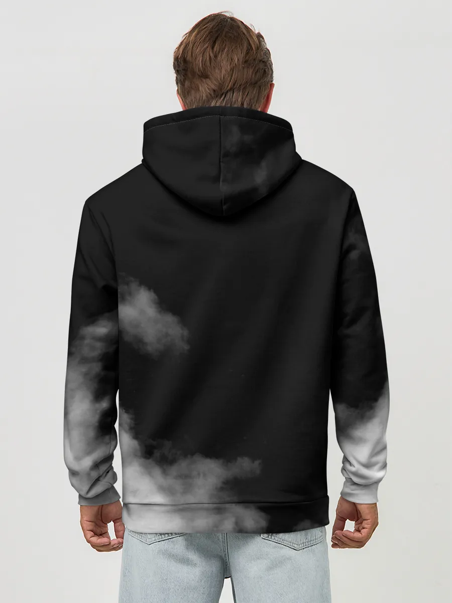 Худи мужской база хлопок / Логотип Черного Клевера в дымке