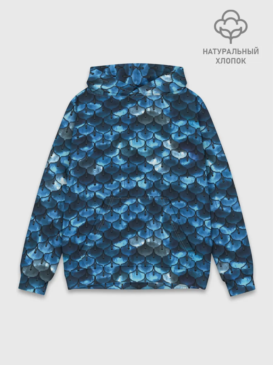 Худи мужской база хлопок / Синяя чешуя