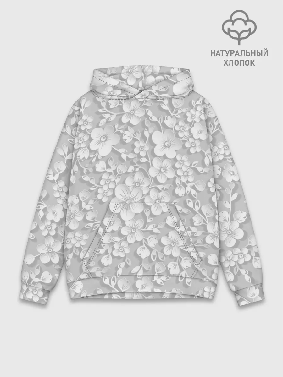 Худи мужской база хлопок / Белые цветы