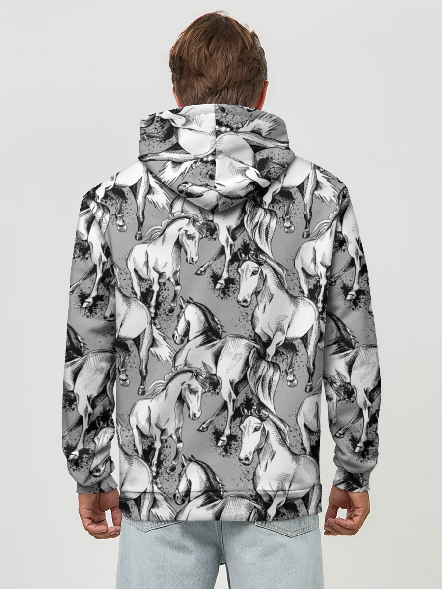 Худи мужской база хлопок / Белые лошади