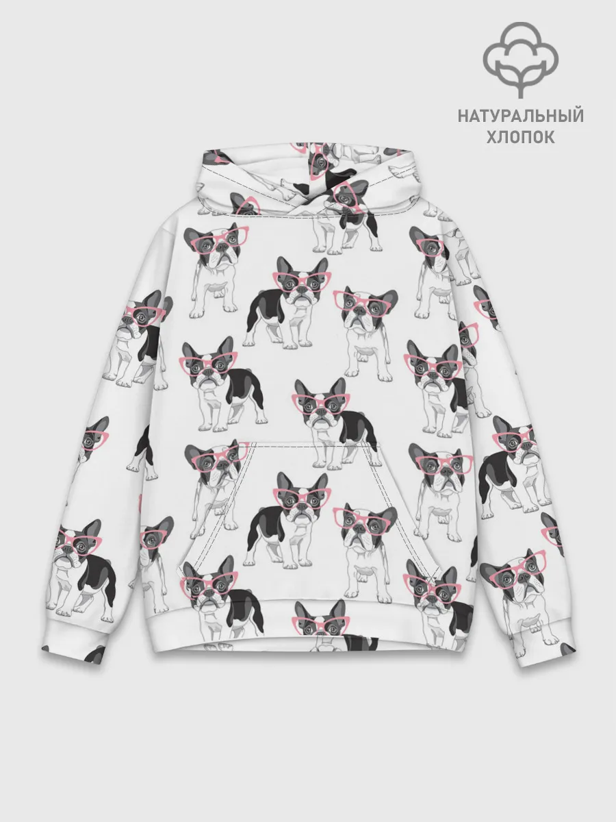 Худи мужской база хлопок / Французские бульдоги в очках