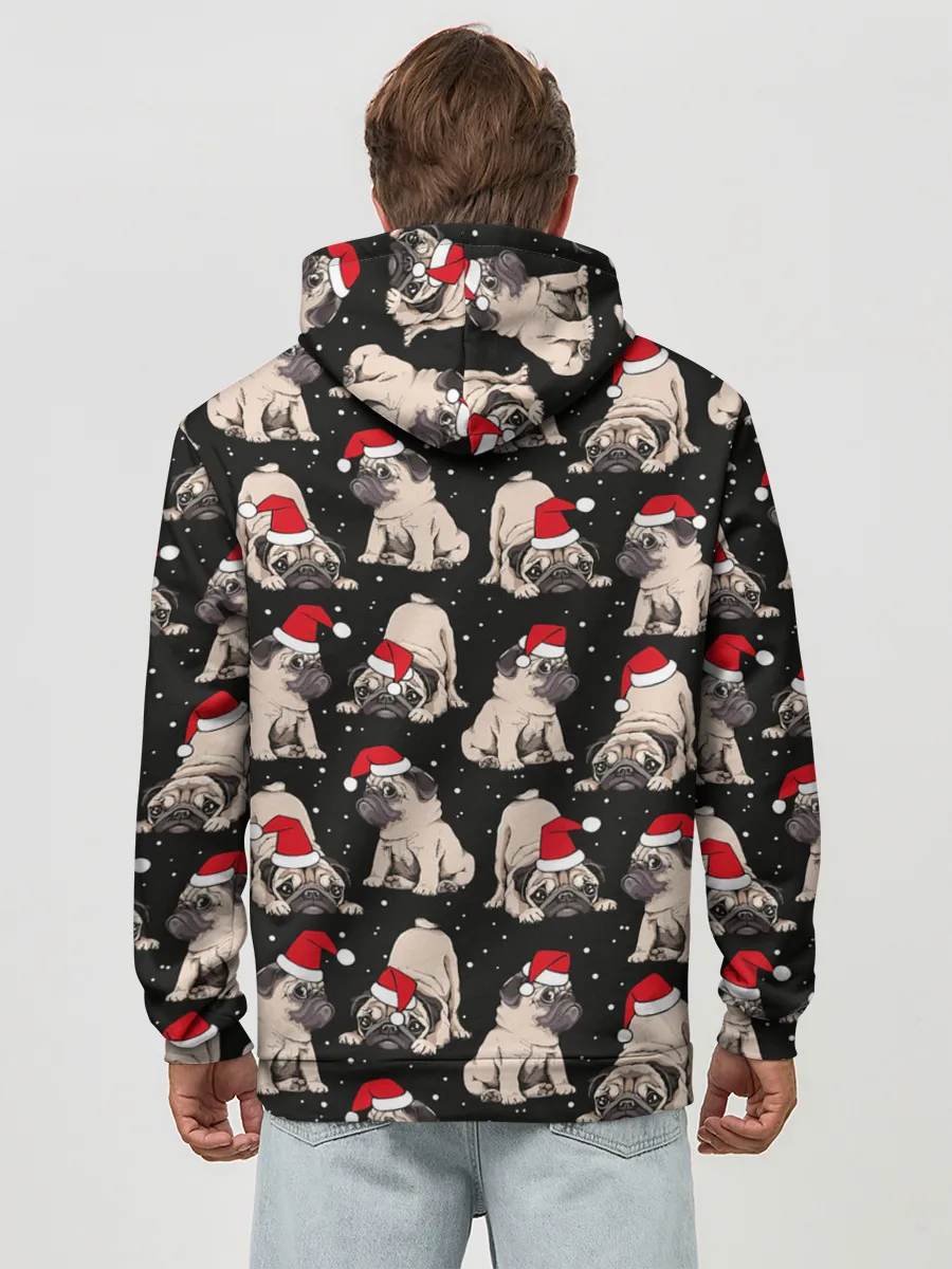 Худи мужской база хлопок / Новогодние мопсы