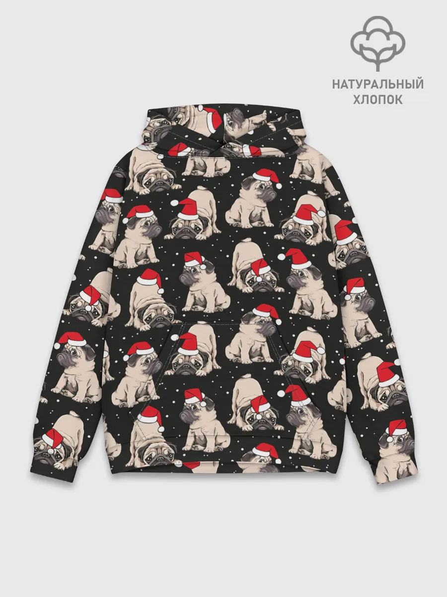 Худи мужской база хлопок / Новогодние мопсы