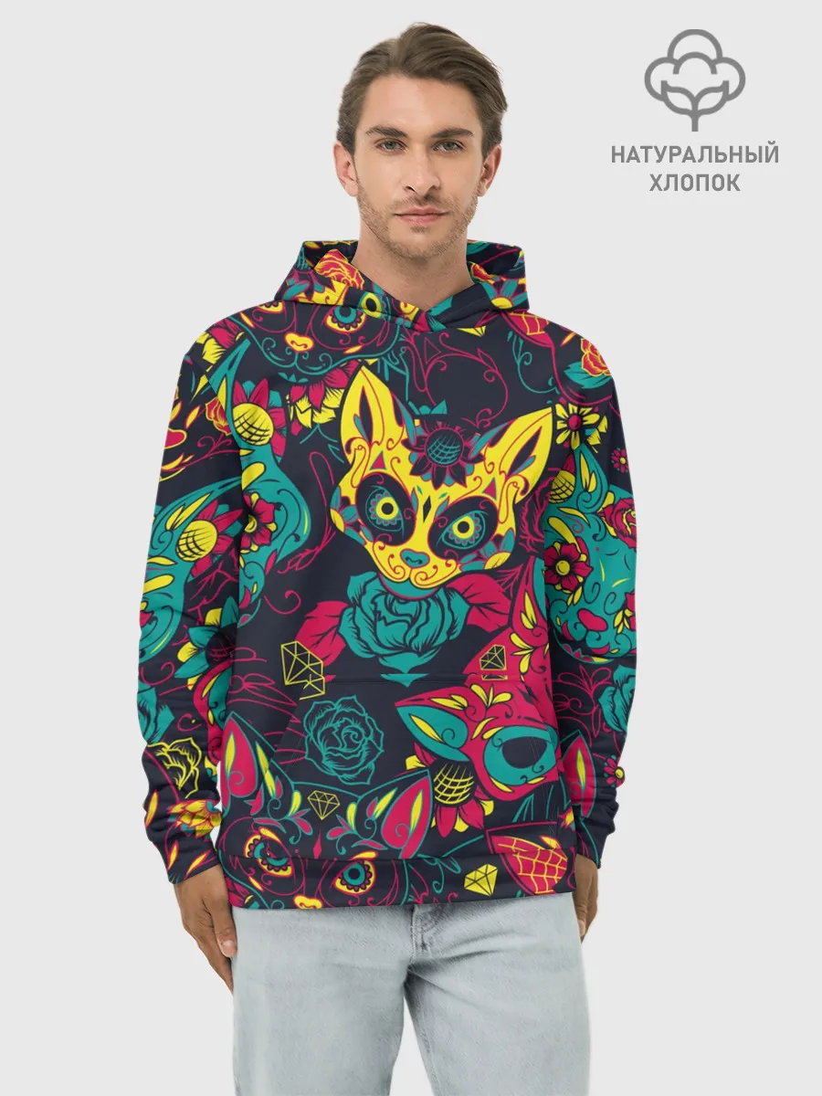 Худи мужской база хлопок / Кошачий День Мёртвых