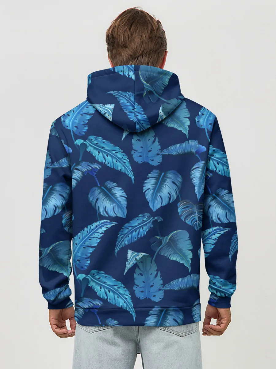 Худи мужской база хлопок / Листья. Ночные тропики