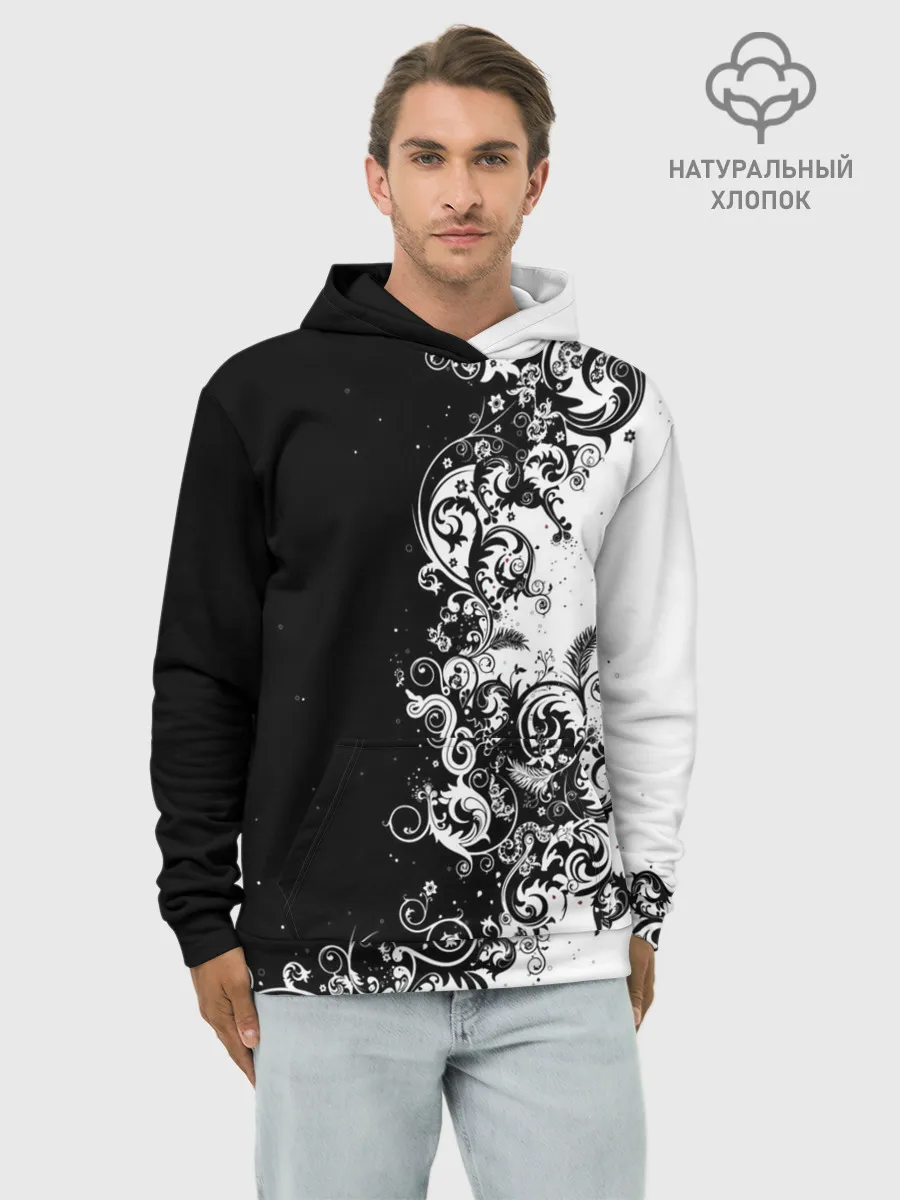 Худи мужской база хлопок / Черно-белый узор.