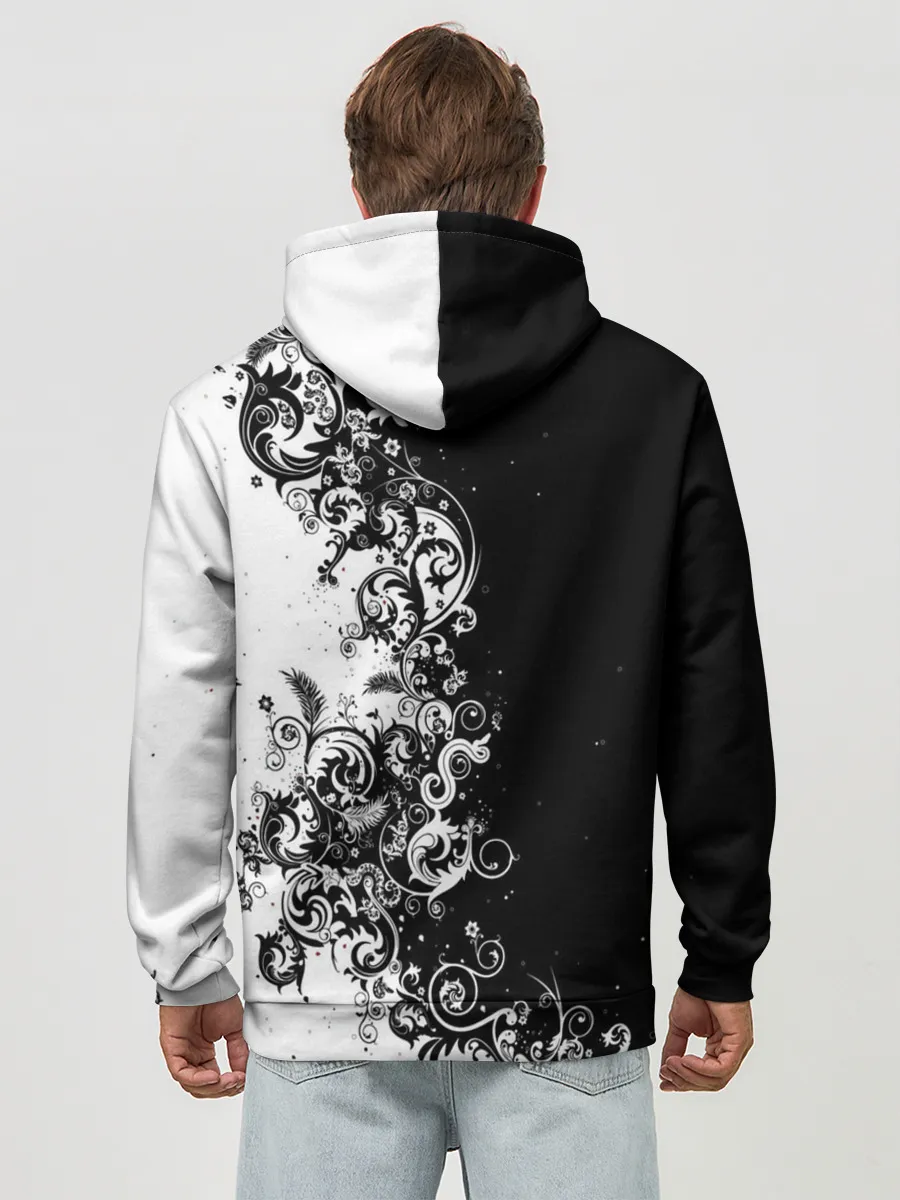 Худи мужской база хлопок / Черно-белый узор.