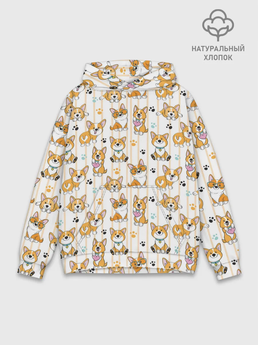 Худи мужской база хлопок / Вельш корги пемброк