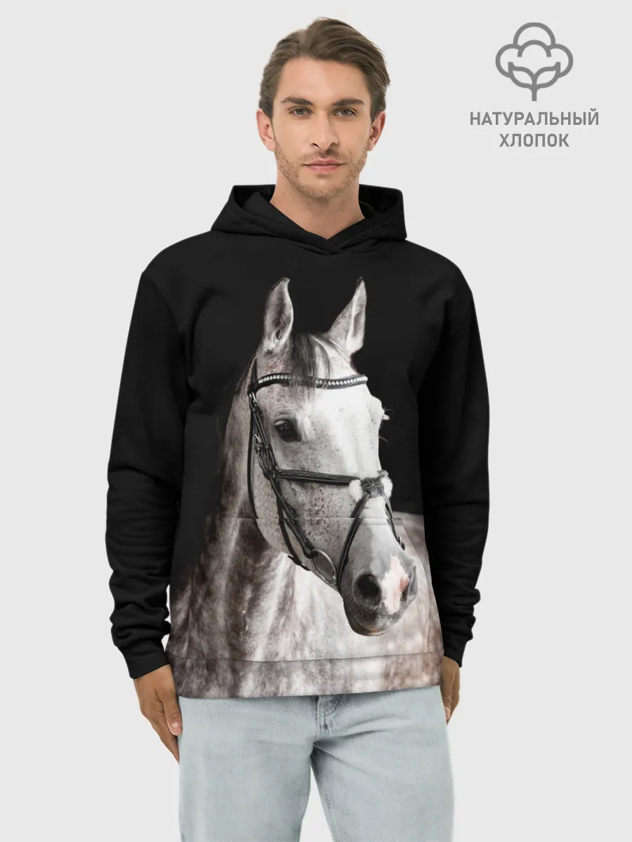 Худи мужской база хлопок / Серный в яблоках конь