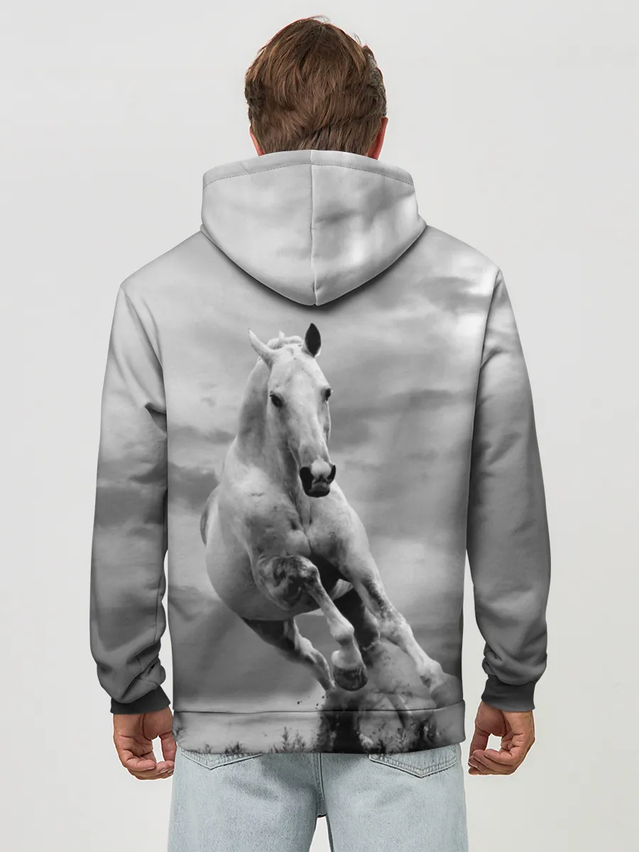 Худи мужской база хлопок / Белая лошадь