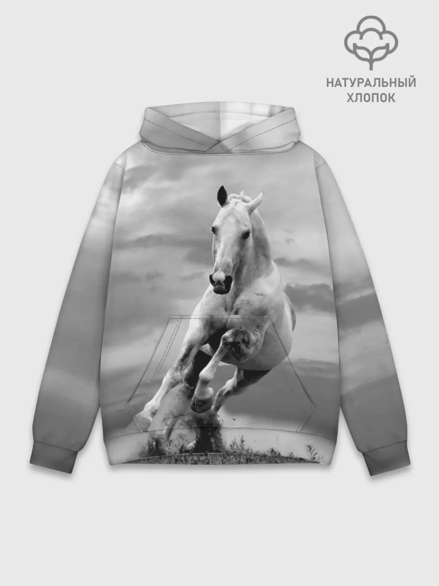 Худи мужской база хлопок / Белая лошадь