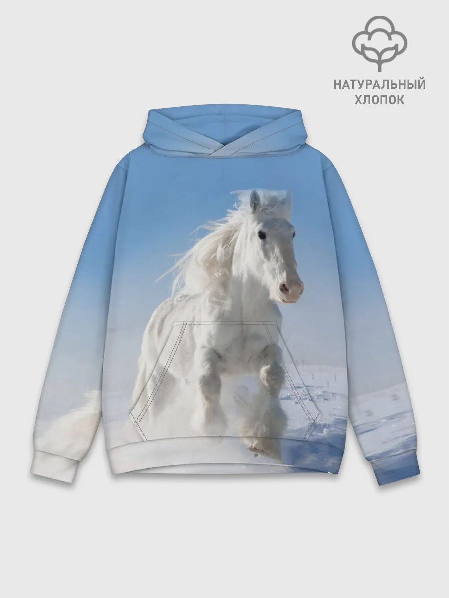 Худи мужской база хлопок / Белый скакун