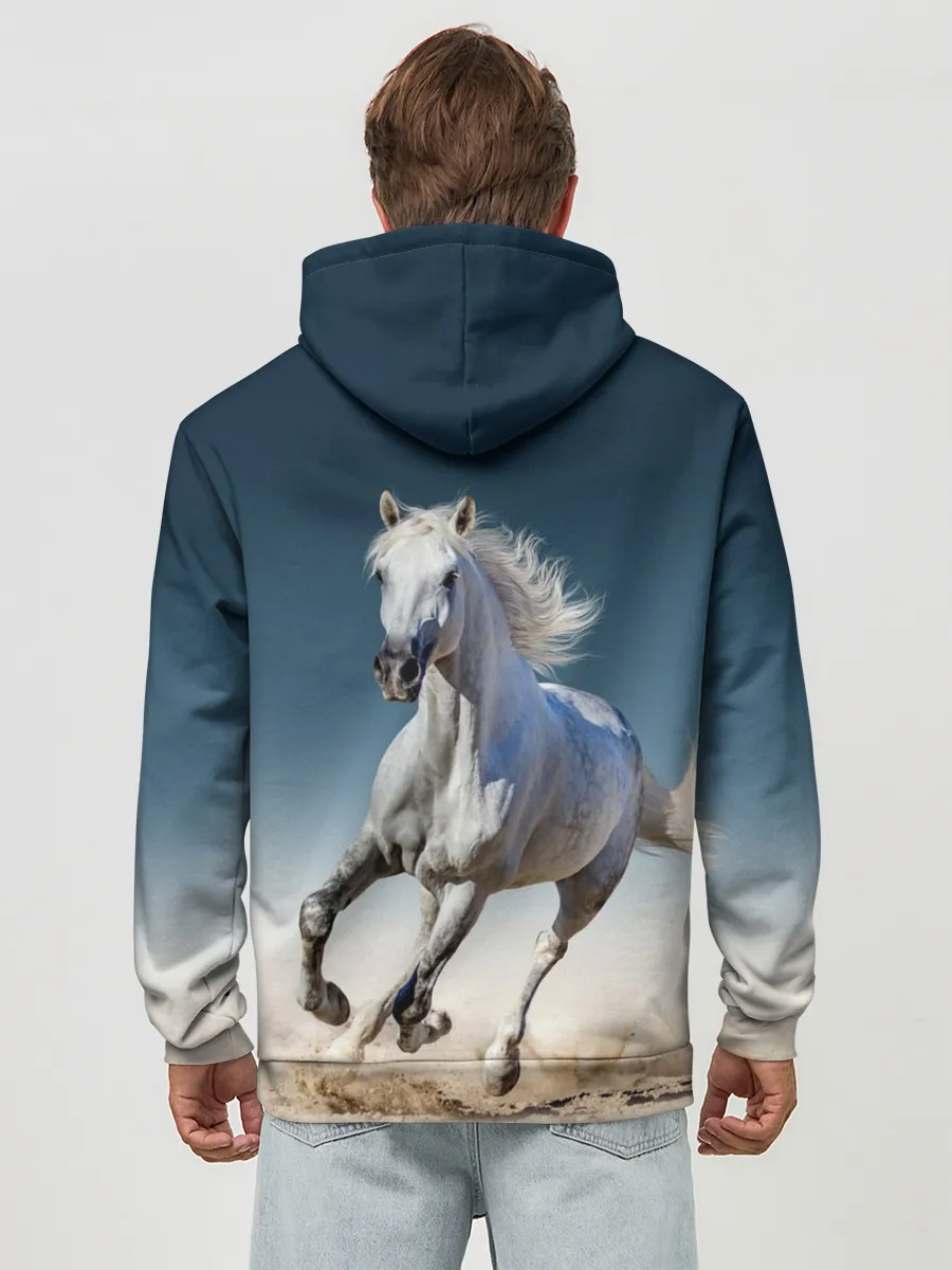 Худи мужской база хлопок / Серый в яблоках конь
