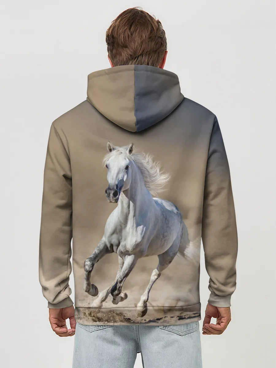 Худи мужской база хлопок / Белый конь