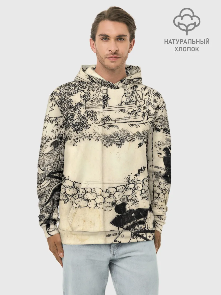 Худи мужской база хлопок / Японская гравюра