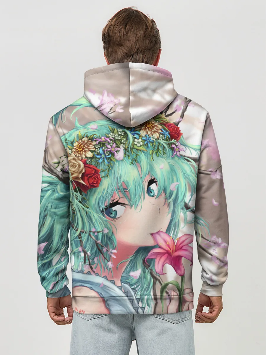 Худи мужской база хлопок / Цветок и Хацуне Мику