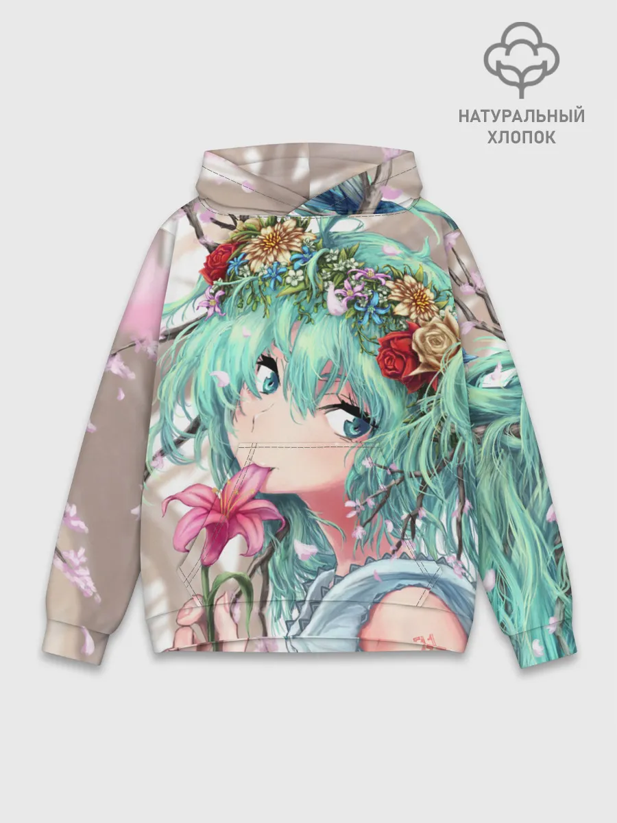 Худи мужской база хлопок / Цветок и Хацуне Мику