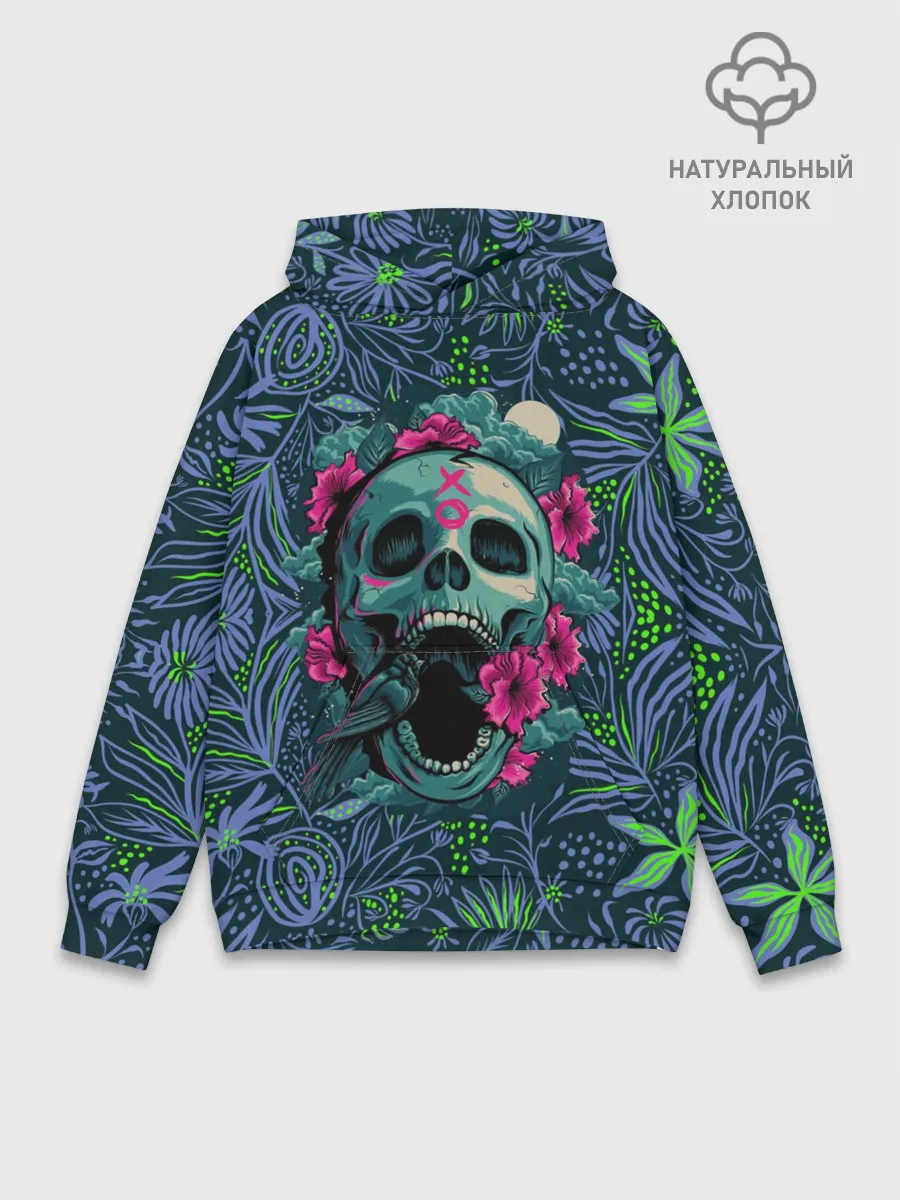 Худи мужской база хлопок / Череп В Цветах